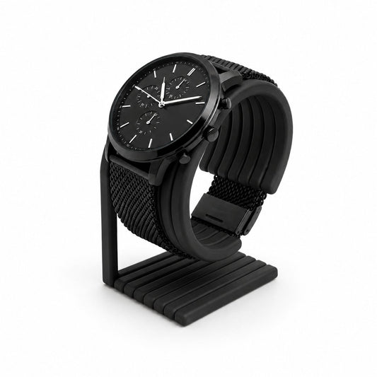 Skushy horlogestandaard met luxe ribbel design - zwart