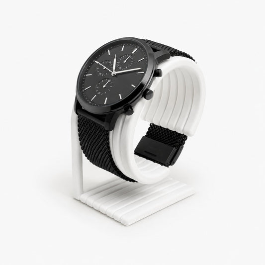 Skushy horlogestandaard met luxe ribbel design - wit