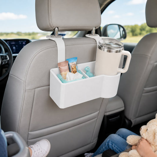 Skushy hoofdsteunorganizer met bekerhouder voor achter de autostoel