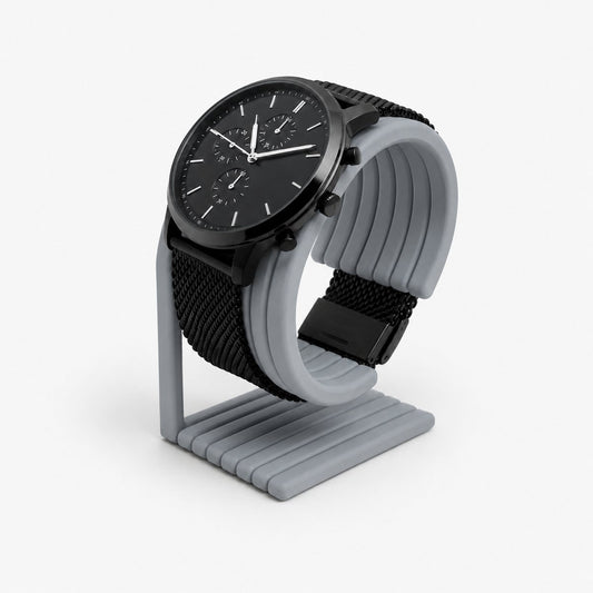 Skushy horlogestandaard met luxe ribbel design - grijs