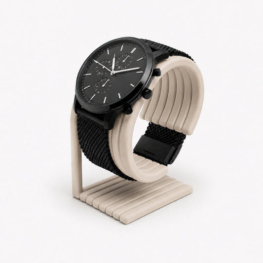Skushy horlogestandaard met luxe ribbel design - Beige Latte