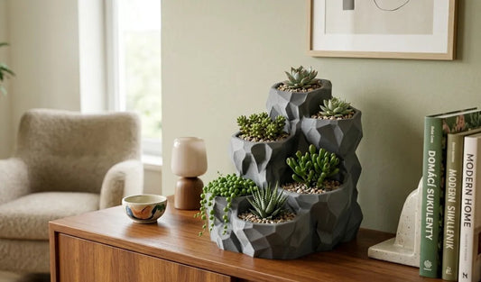Skushy vetplant pot rots design met 6 vakken grijs 25 x 23 x 22 cm