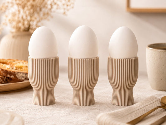 Skushy Eierdopjes met ribbel design - 3 stuks latte