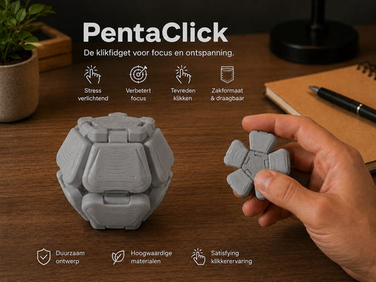 Skushy fidget PentaClick 2x in grijs voor bureau en onderweg