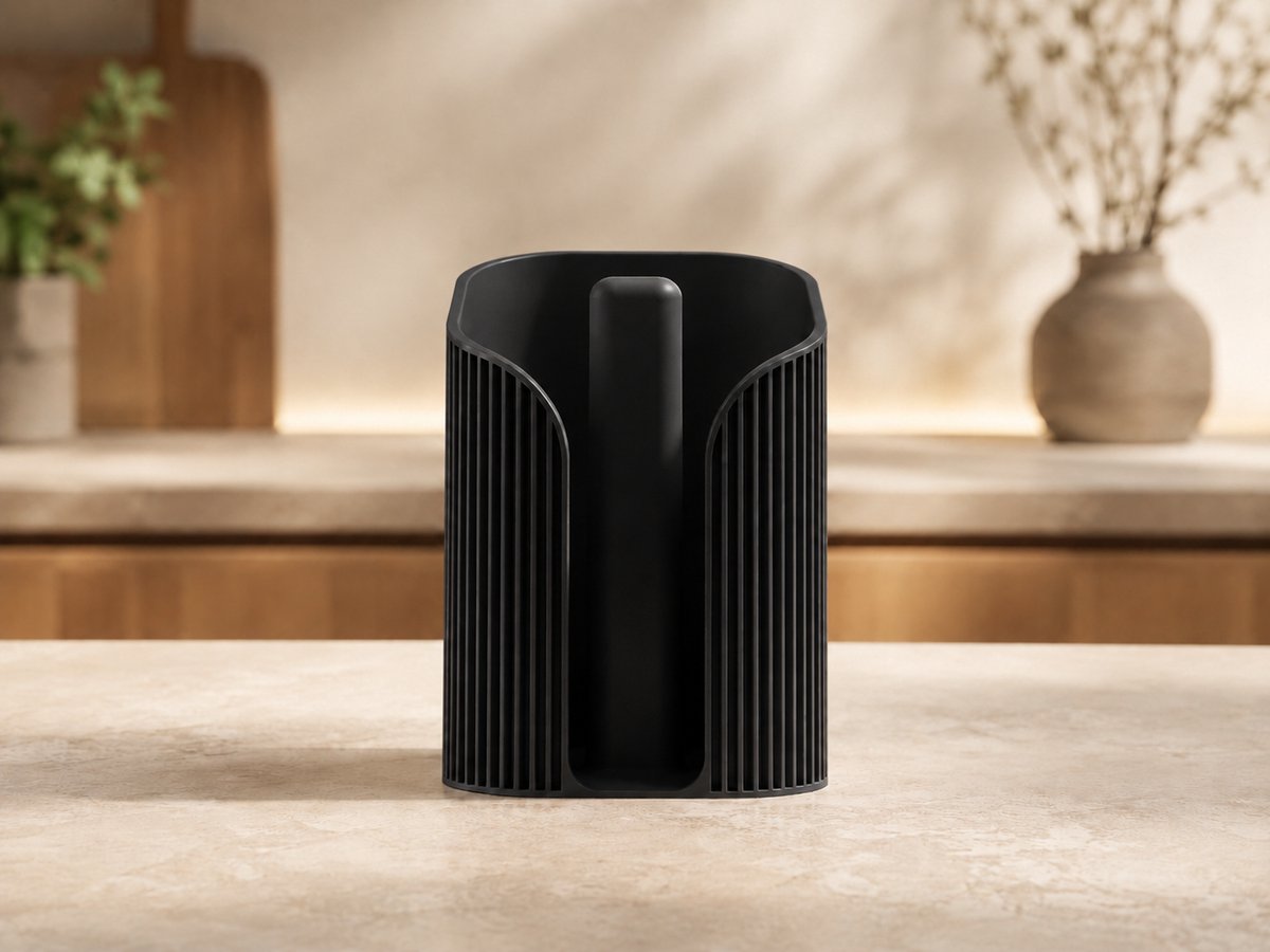 Skushy Keukenrolhouder Japandi staand met ribbel design zwart