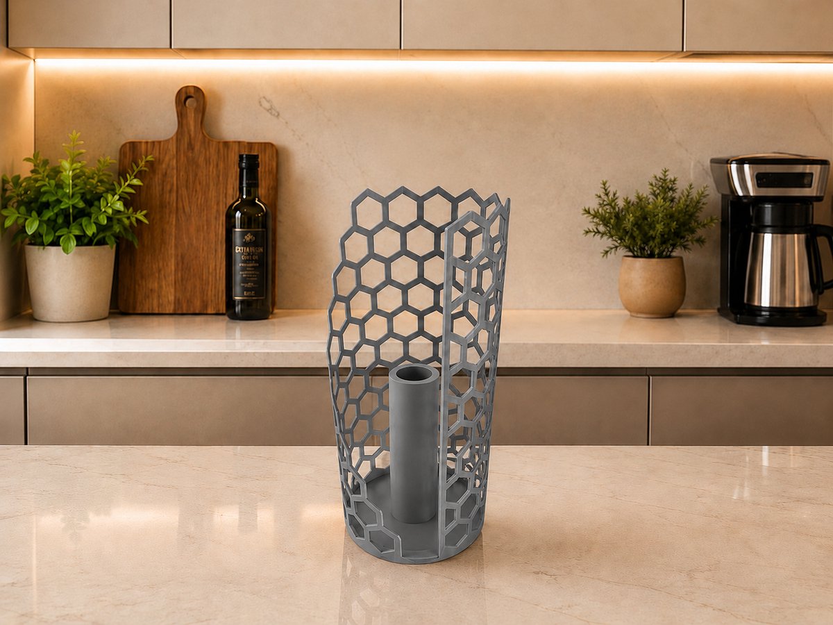 Skushy Keukenrolhouder PureHex staand met ribbel design grijs