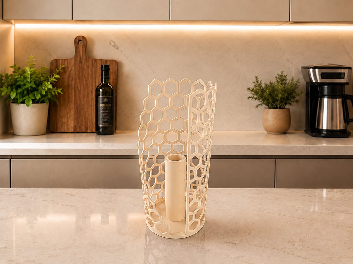 Skushy Keukenrolhouder PureHex staand met ribbel design latte