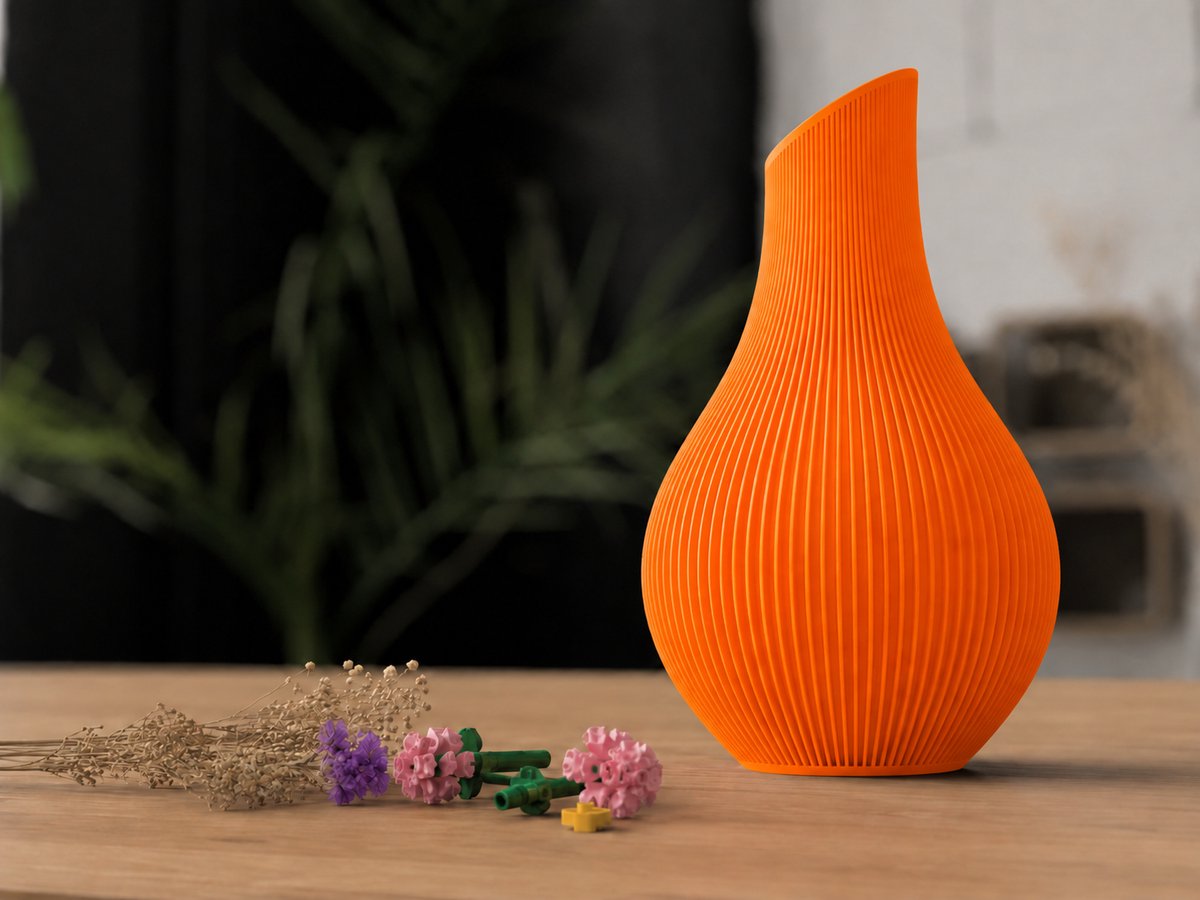Skushy organische design vaas met ribbel design, oranje 17,9 cm