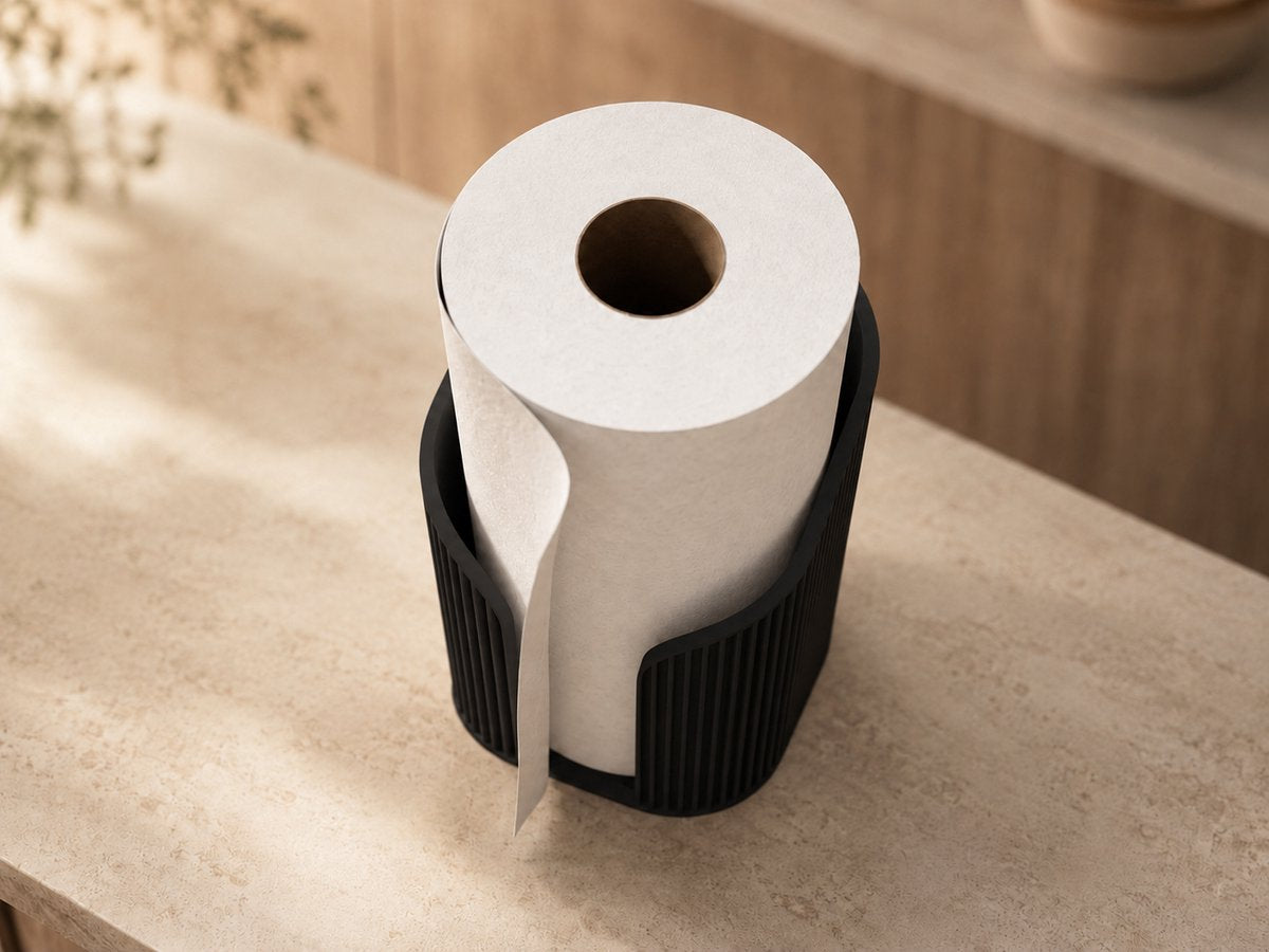 Skushy Keukenrolhouder Japandi staand met ribbel design zwart