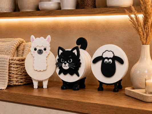 Skushy Dieren toiletrolhouder set met kat schaap en alpaca