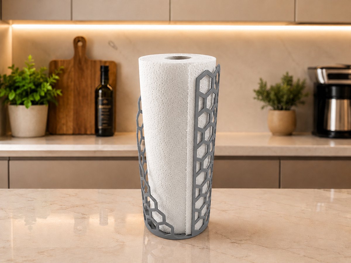 Skushy Keukenrolhouder PureHex staand met ribbel design grijs