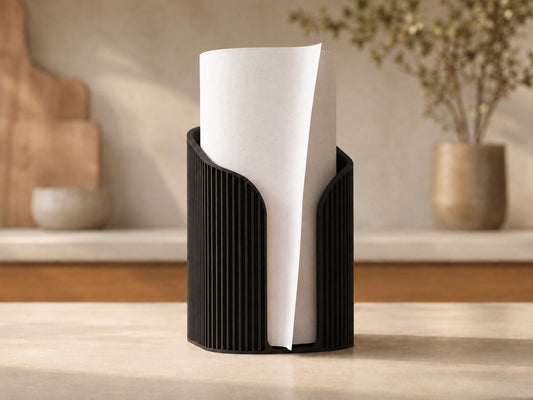 Skushy Keukenrolhouder Japandi staand met ribbel design zwart