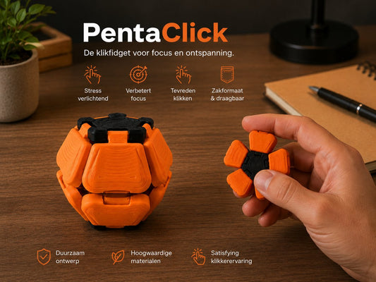 Skushy fidget PentaClick 2x in oranje en zwart voor bureau