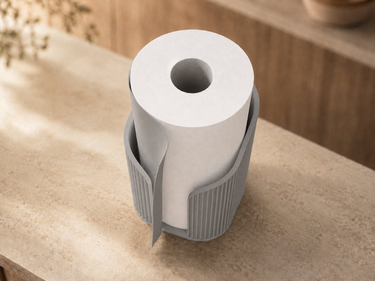 Skushy Japandi keukenrolhouder met ribbel design - grijs