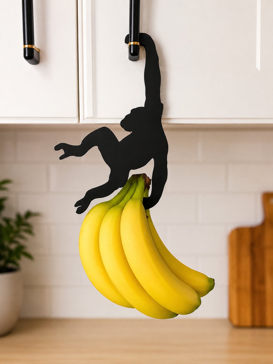 Skushy aap bananenhouder in zwart voor kastgreep of plank