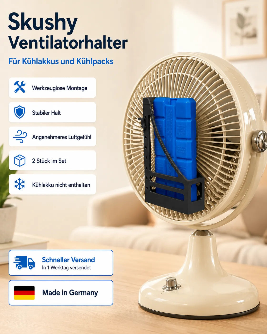 My Store Skushy Ventilatorhalter für Kühlpacks