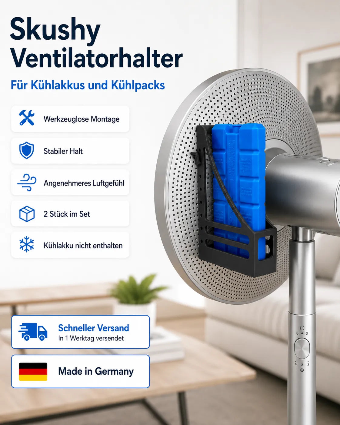 My Store Skushy Ventilatorhalter für Kühlpacks