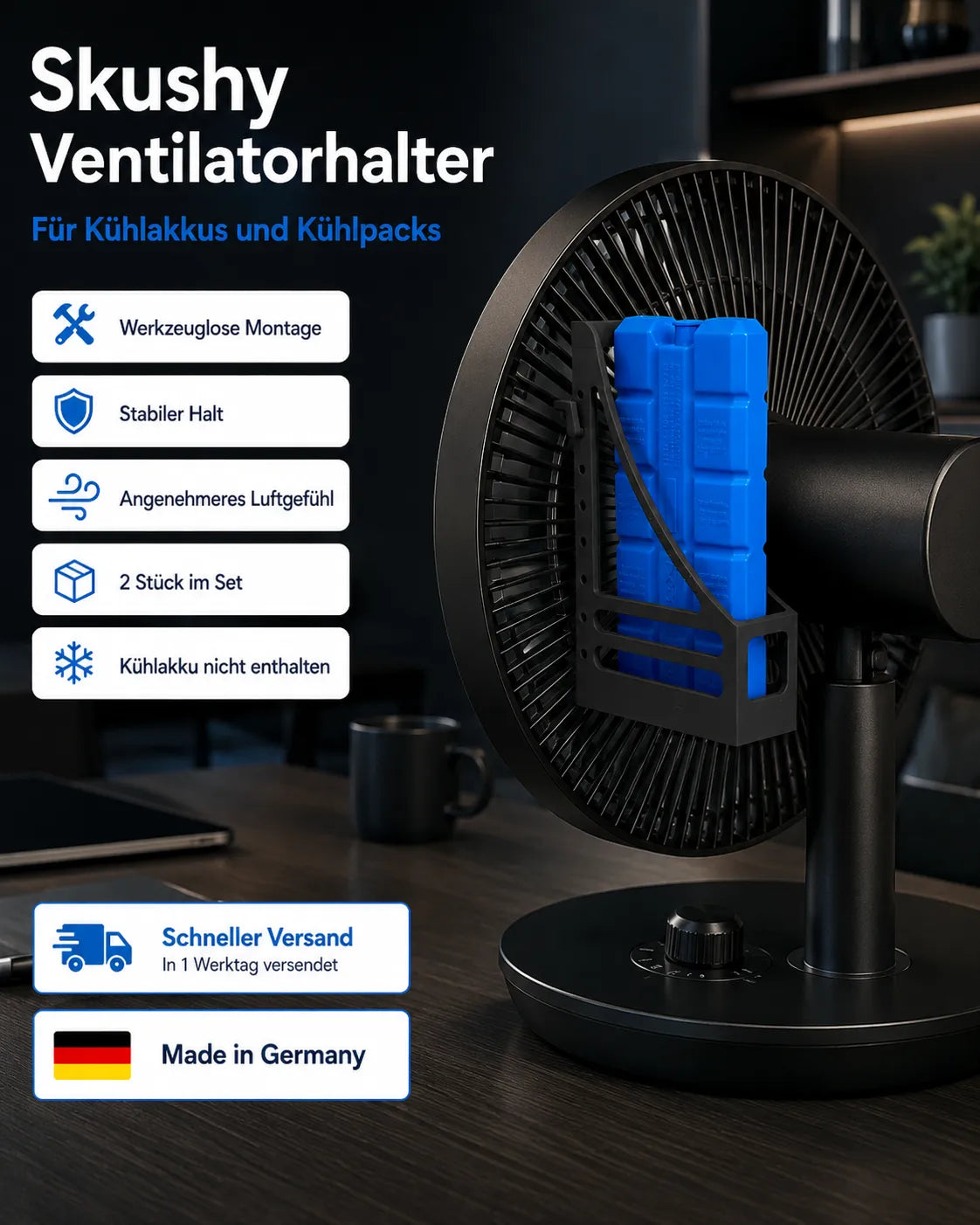 My Store Skushy Ventilatorhalter für Kühlpacks