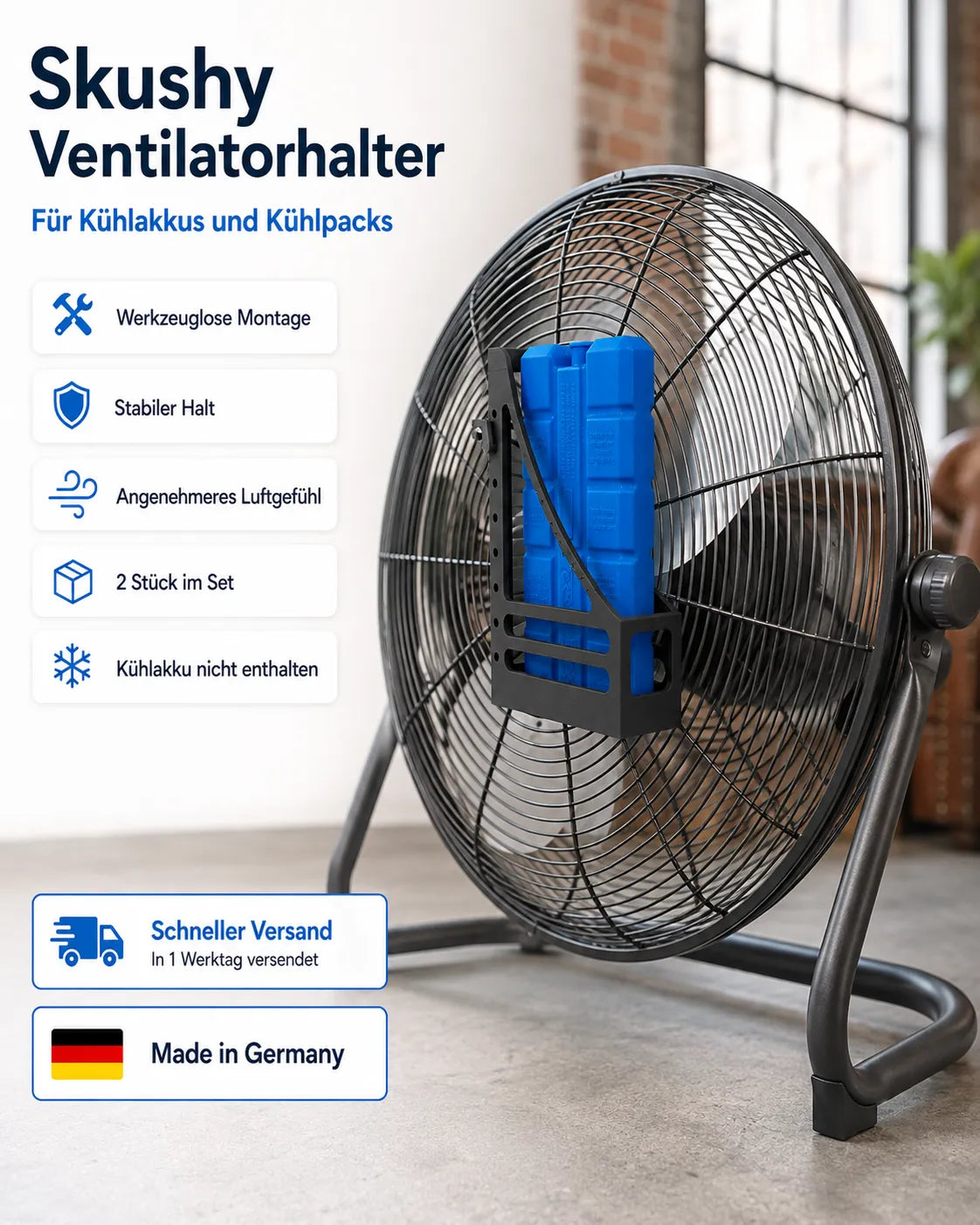 My Store Skushy Ventilatorhalter für Kühlpacks